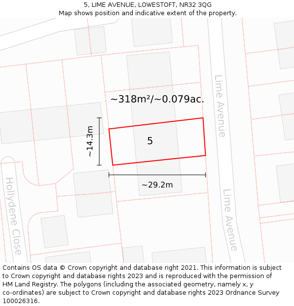 5, LIME AVENUE, LOWESTOFT, NR32 3QG: Plot and title map
