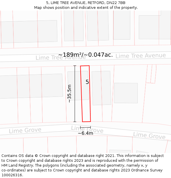 5, LIME TREE AVENUE, RETFORD, DN22 7BB: Plot and title map