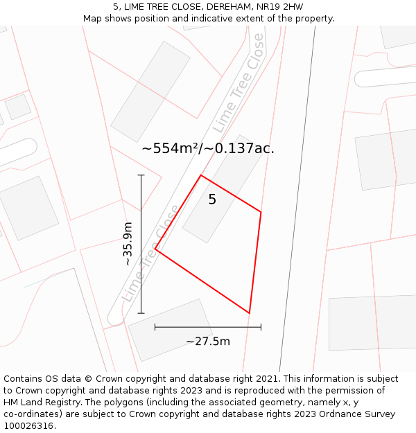5, LIME TREE CLOSE, DEREHAM, NR19 2HW: Plot and title map