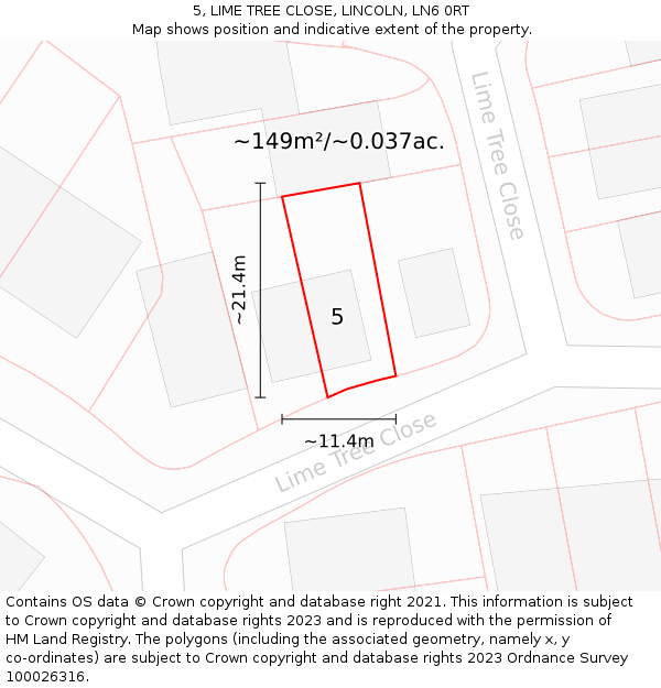 5, LIME TREE CLOSE, LINCOLN, LN6 0RT: Plot and title map