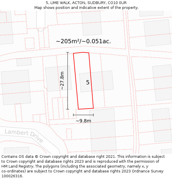 5, LIME WALK, ACTON, SUDBURY, CO10 0UR: Plot and title map