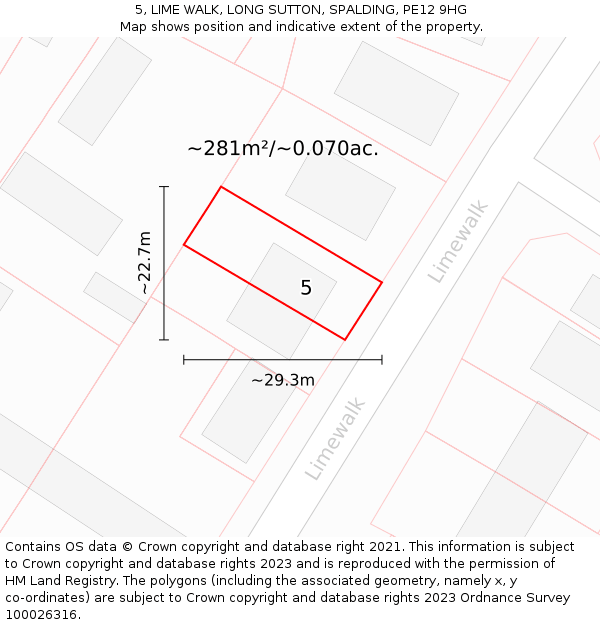 5, LIME WALK, LONG SUTTON, SPALDING, PE12 9HG: Plot and title map