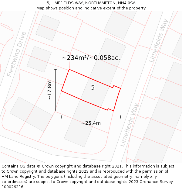 5, LIMEFIELDS WAY, NORTHAMPTON, NN4 0SA: Plot and title map