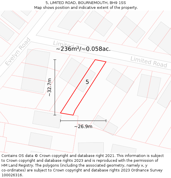 5, LIMITED ROAD, BOURNEMOUTH, BH9 1SS: Plot and title map