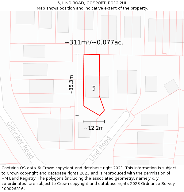 5, LIND ROAD, GOSPORT, PO12 2UL: Plot and title map
