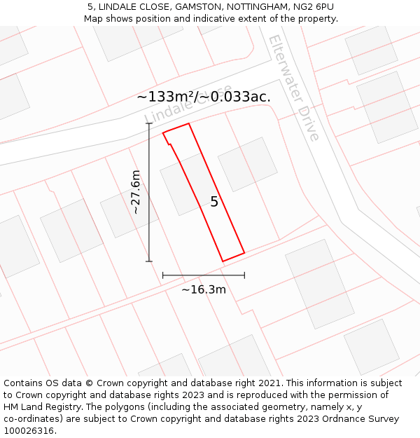 5, LINDALE CLOSE, GAMSTON, NOTTINGHAM, NG2 6PU: Plot and title map