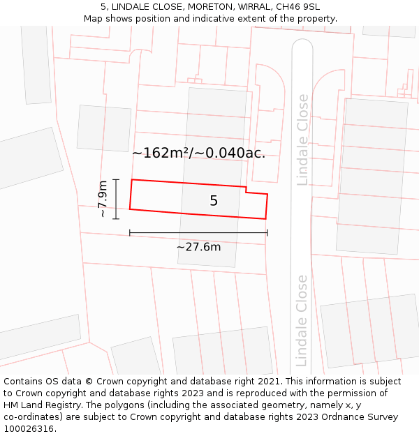 5, LINDALE CLOSE, MORETON, WIRRAL, CH46 9SL: Plot and title map