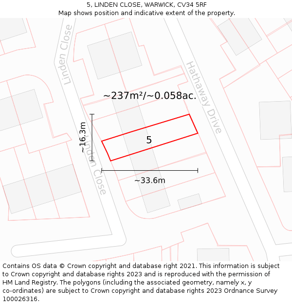 5, LINDEN CLOSE, WARWICK, CV34 5RF: Plot and title map