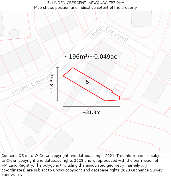 5, LINDEN CRESCENT, NEWQUAY, TR7 2HA: Plot and title map