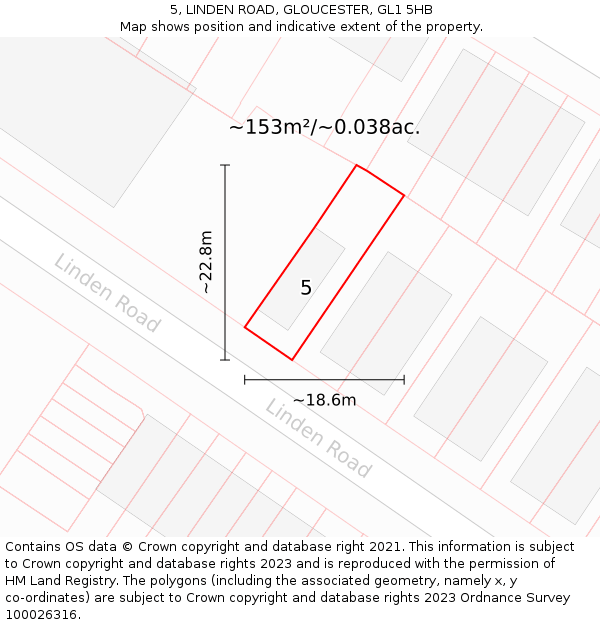 5, LINDEN ROAD, GLOUCESTER, GL1 5HB: Plot and title map