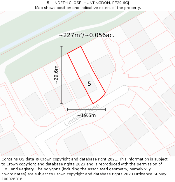 5, LINDETH CLOSE, HUNTINGDON, PE29 6GJ: Plot and title map