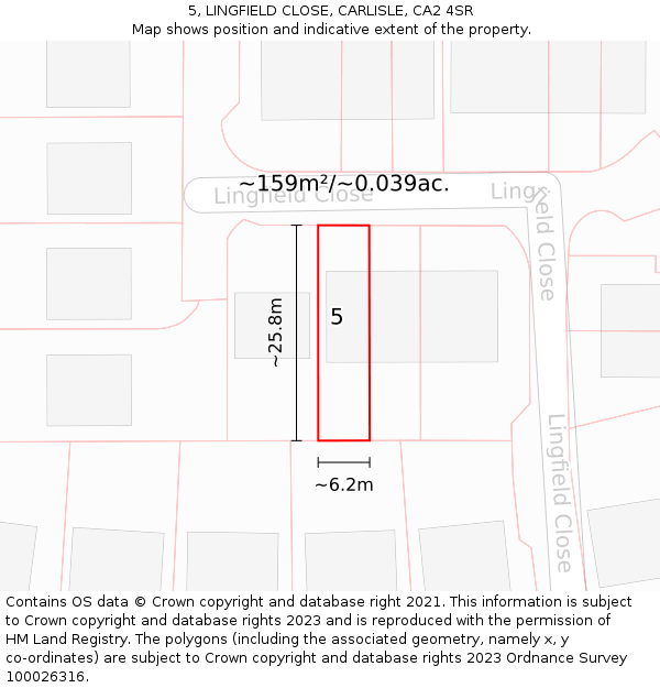 5, LINGFIELD CLOSE, CARLISLE, CA2 4SR: Plot and title map