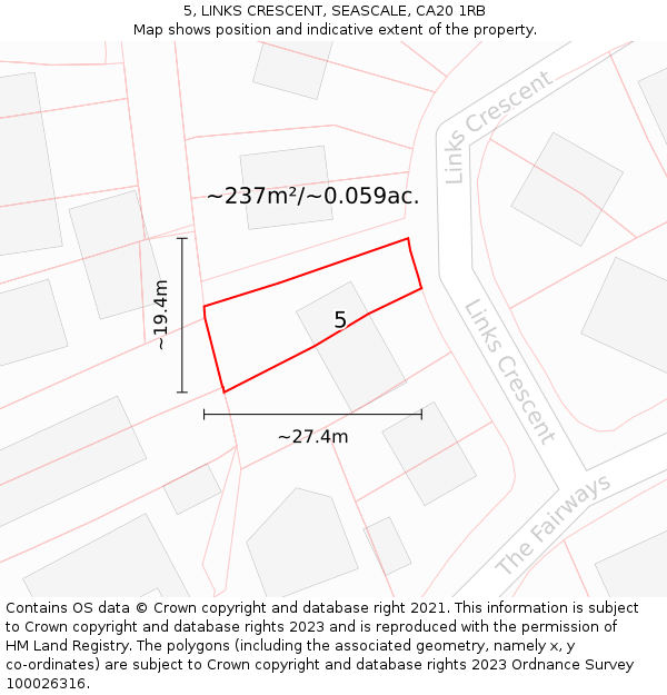 5, LINKS CRESCENT, SEASCALE, CA20 1RB: Plot and title map