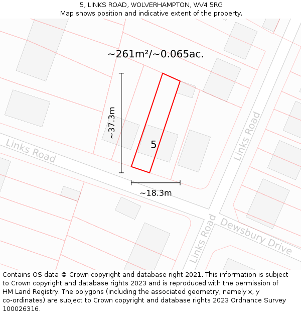 5, LINKS ROAD, WOLVERHAMPTON, WV4 5RG: Plot and title map