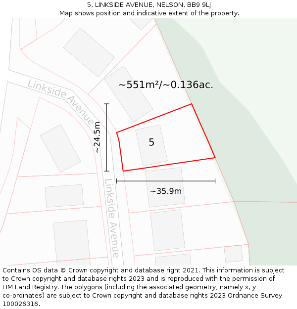 5, LINKSIDE AVENUE, NELSON, BB9 9LJ: Plot and title map