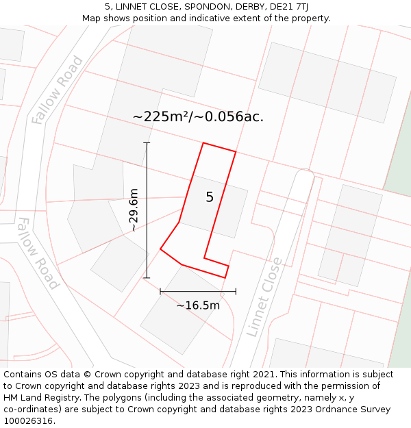 5, LINNET CLOSE, SPONDON, DERBY, DE21 7TJ: Plot and title map