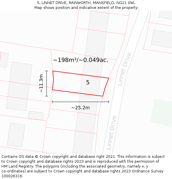 5, LINNET DRIVE, RAINWORTH, MANSFIELD, NG21 0WL: Plot and title map