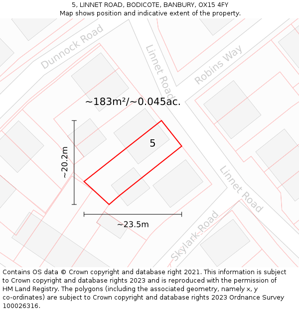 5, LINNET ROAD, BODICOTE, BANBURY, OX15 4FY: Plot and title map