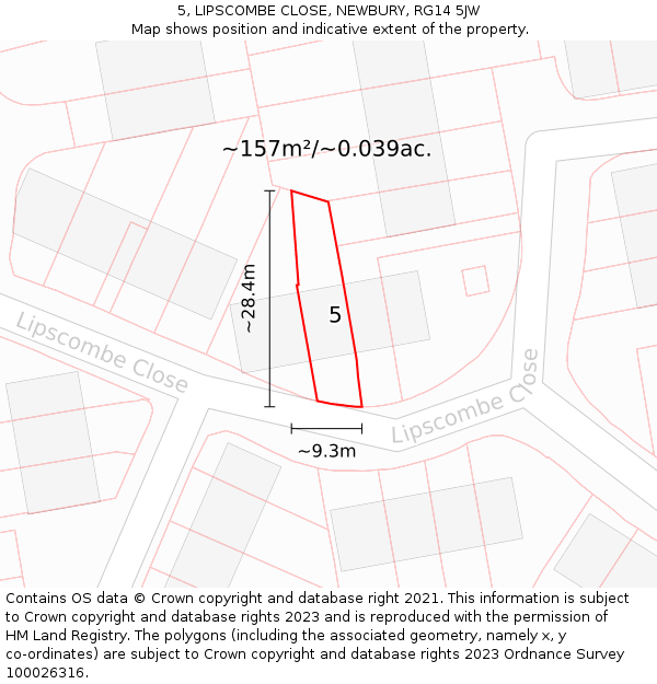 5, LIPSCOMBE CLOSE, NEWBURY, RG14 5JW: Plot and title map