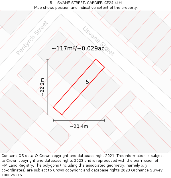 5, LISVANE STREET, CARDIFF, CF24 4LH: Plot and title map