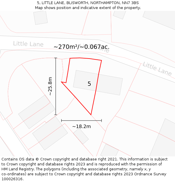 5, LITTLE LANE, BLISWORTH, NORTHAMPTON, NN7 3BS: Plot and title map