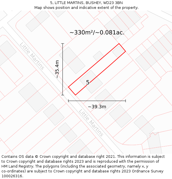 5, LITTLE MARTINS, BUSHEY, WD23 3BN: Plot and title map