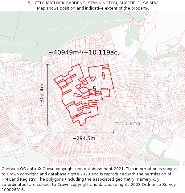 5, LITTLE MATLOCK GARDENS, STANNINGTON, SHEFFIELD, S6 6FW: Plot and title map