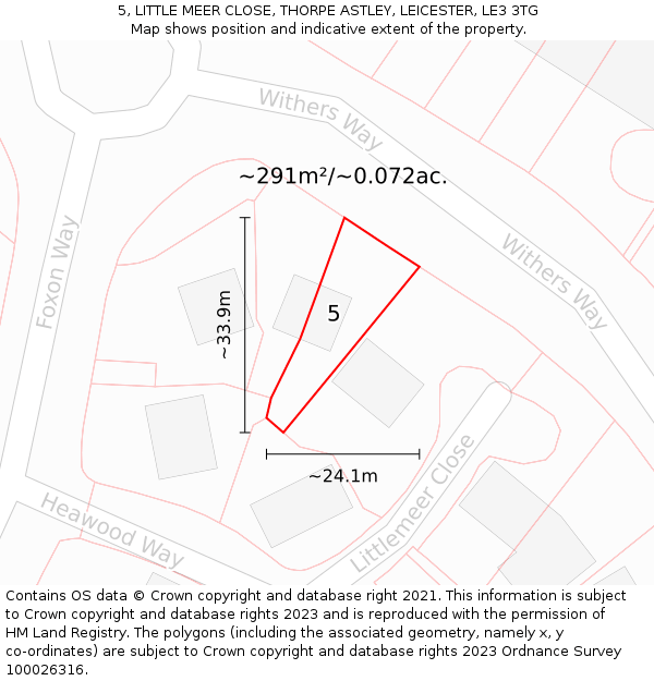 5, LITTLE MEER CLOSE, THORPE ASTLEY, LEICESTER, LE3 3TG: Plot and title map