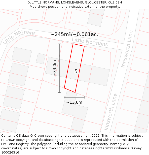 5, LITTLE NORMANS, LONGLEVENS, GLOUCESTER, GL2 0EH: Plot and title map