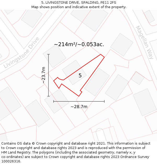 5, LIVINGSTONE DRIVE, SPALDING, PE11 2FS: Plot and title map