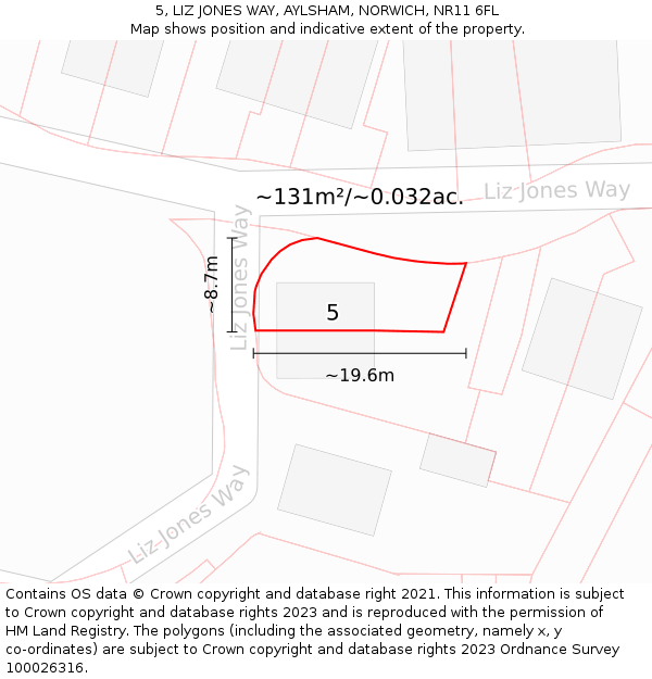 5, LIZ JONES WAY, AYLSHAM, NORWICH, NR11 6FL: Plot and title map