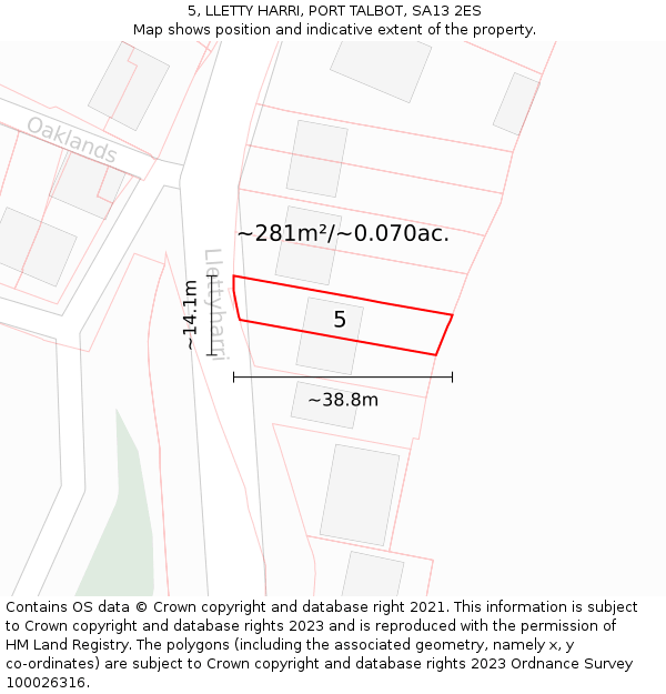 5, LLETTY HARRI, PORT TALBOT, SA13 2ES: Plot and title map