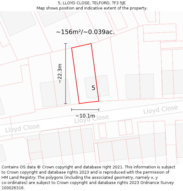 5, LLOYD CLOSE, TELFORD, TF3 5JE: Plot and title map