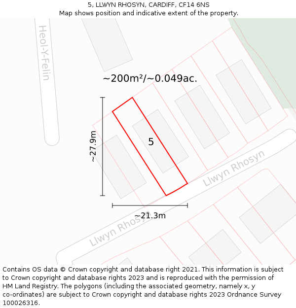 5, LLWYN RHOSYN, CARDIFF, CF14 6NS: Plot and title map