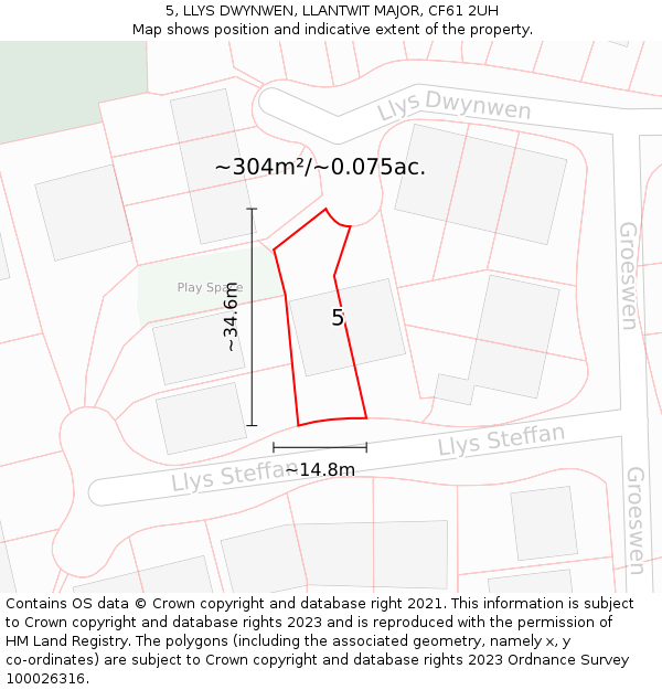 5, LLYS DWYNWEN, LLANTWIT MAJOR, CF61 2UH: Plot and title map