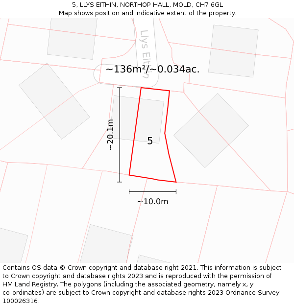 5, LLYS EITHIN, NORTHOP HALL, MOLD, CH7 6GL: Plot and title map