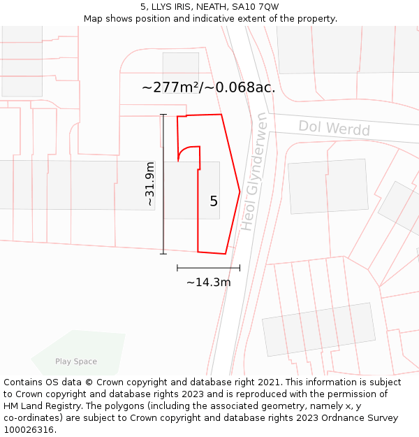 5, LLYS IRIS, NEATH, SA10 7QW: Plot and title map