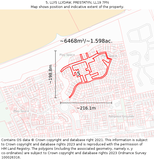 5, LLYS LLYDAW, PRESTATYN, LL19 7PN: Plot and title map