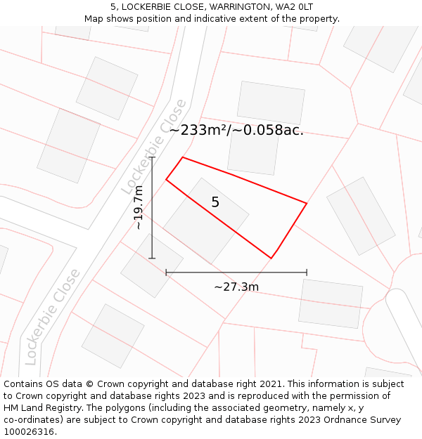 5, LOCKERBIE CLOSE, WARRINGTON, WA2 0LT: Plot and title map