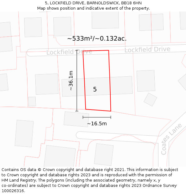 5, LOCKFIELD DRIVE, BARNOLDSWICK, BB18 6HN: Plot and title map