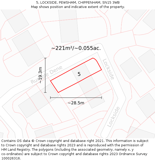 5, LOCKSIDE, PEWSHAM, CHIPPENHAM, SN15 3WB: Plot and title map