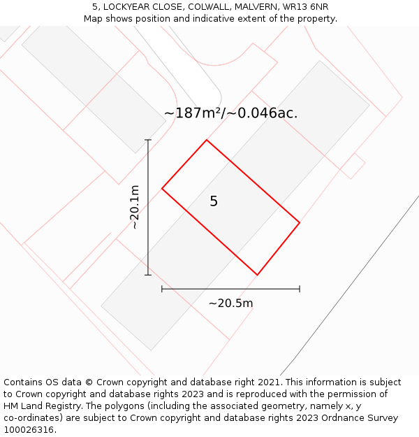 5, LOCKYEAR CLOSE, COLWALL, MALVERN, WR13 6NR: Plot and title map