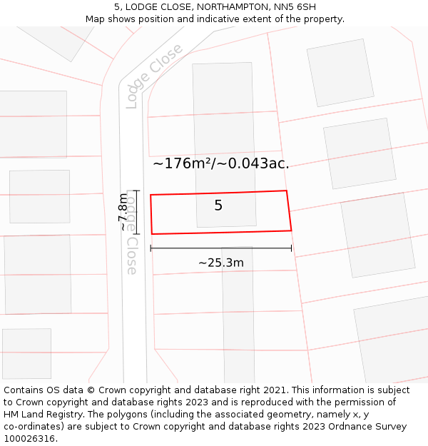 5, LODGE CLOSE, NORTHAMPTON, NN5 6SH: Plot and title map