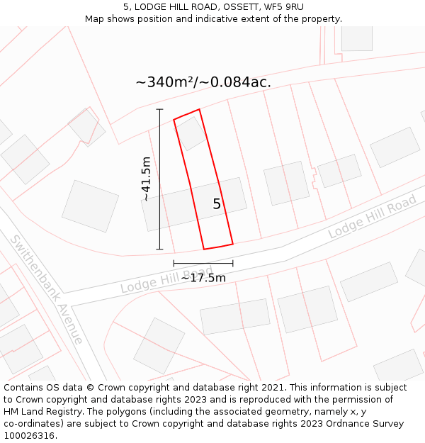 5, LODGE HILL ROAD, OSSETT, WF5 9RU: Plot and title map