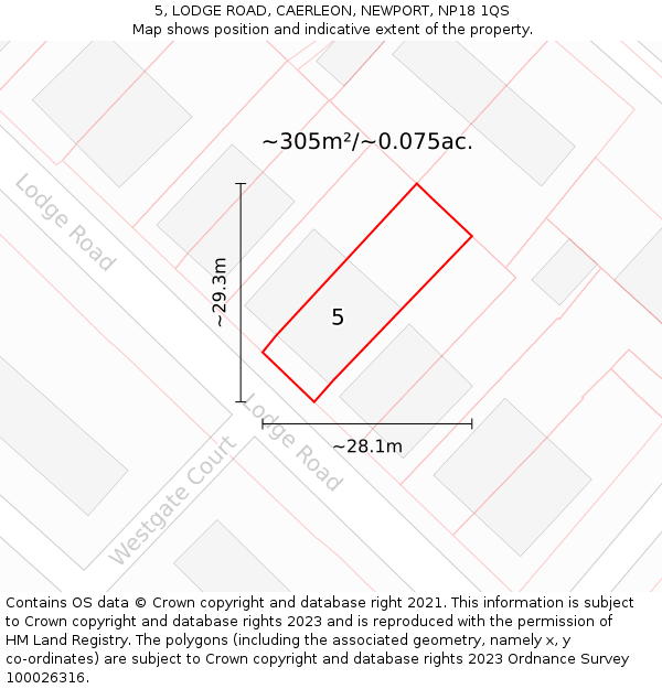 5, LODGE ROAD, CAERLEON, NEWPORT, NP18 1QS: Plot and title map