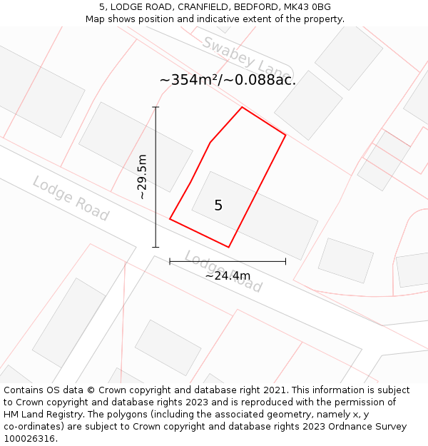 5, LODGE ROAD, CRANFIELD, BEDFORD, MK43 0BG: Plot and title map