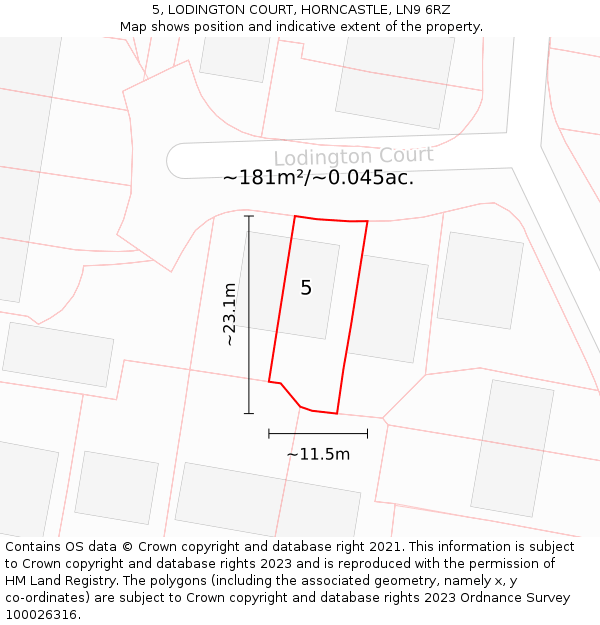 5, LODINGTON COURT, HORNCASTLE, LN9 6RZ: Plot and title map