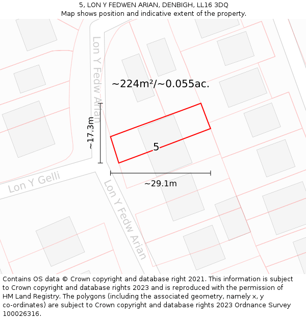 5, LON Y FEDWEN ARIAN, DENBIGH, LL16 3DQ: Plot and title map