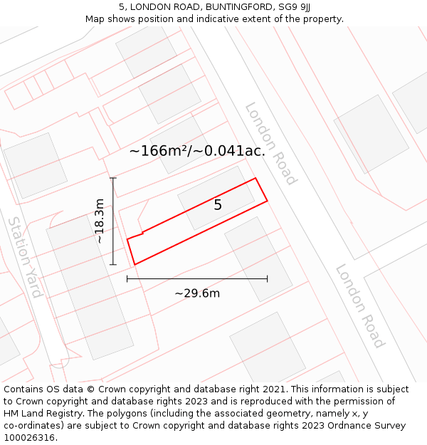 5, LONDON ROAD, BUNTINGFORD, SG9 9JJ: Plot and title map