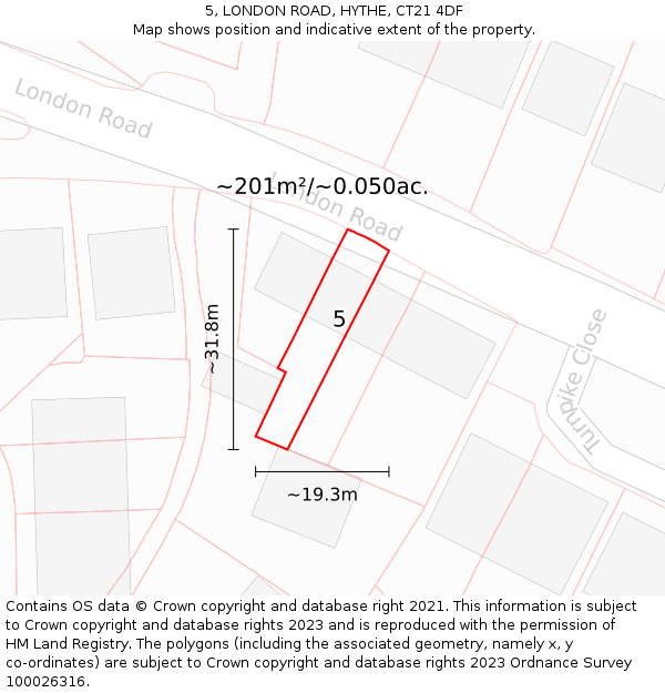 5, LONDON ROAD, HYTHE, CT21 4DF: Plot and title map